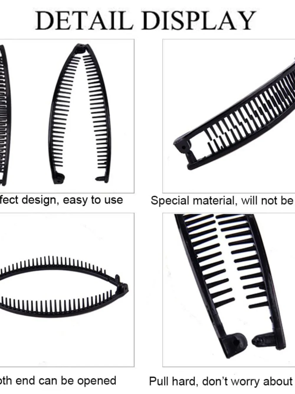 Banana Hair Clips for Women - Classic Fishtail Clincher Combs, Large Double Pony